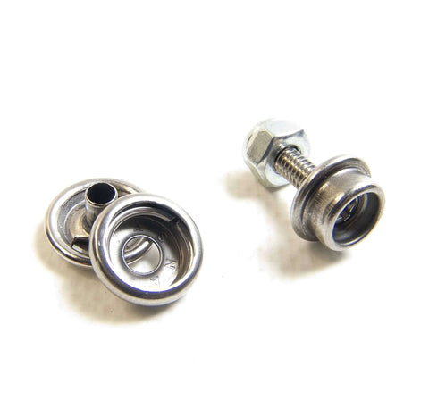 Stainless Steel Snap Cap Socket And Stud Set With One Half Inch Number Eight Machine Screws, rust proof and durable for tough environments.