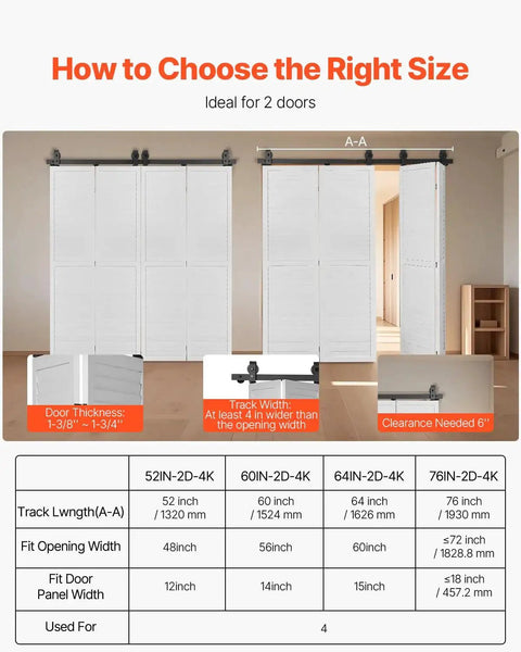 Bi Folding Sliding Barn Door Hardware Track Kit dimensions and suitable door measurements guide
