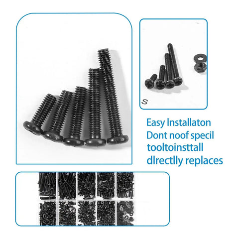 Eight Sizes M2 Pan Head Phillips Machine Screws Set 4mm To 20mm Black Carbon Steel Fasteners Kit With 150 M2 Nuts And 150 Washers 