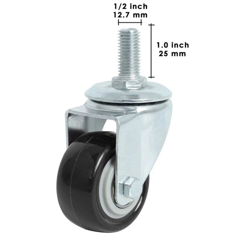 Heavy Duty 2 Inch Stem Caster Wheels Set Of 4 With 1/2 Inch Threaded Post shown in close-up view