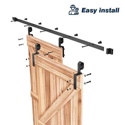 5.5 Foot Bypass Double Sliding Barn Door Hardware Kit With Single Track For 38 Inch Doors shown in installation view.