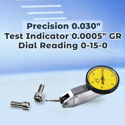 Yellow 0.030 In Test Indicator With 0.0005 In GR Dial Reading 0-15-0, featuring yellow dial, swivel base, and pinion assembly