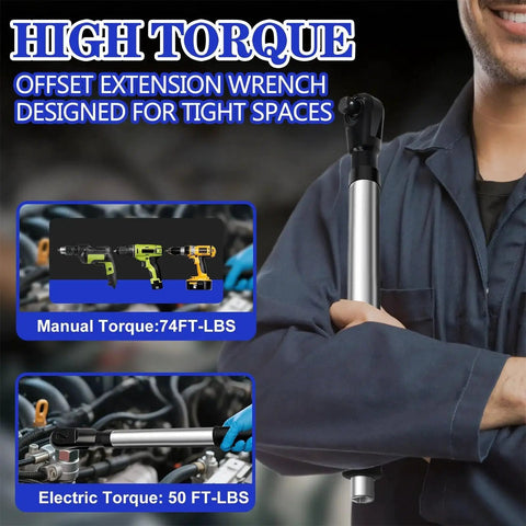 Mechanic holding Half Inch Offset Extension Wrench Impact 3 In 1 Manual Electric Pneumatic Ratchet with 90 Degree Offset Design