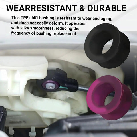 2 Pack Shift Cable Bushing Repair Kit for Automatic Transmissions with Clips showing black and pink bushings near cable mechanism.