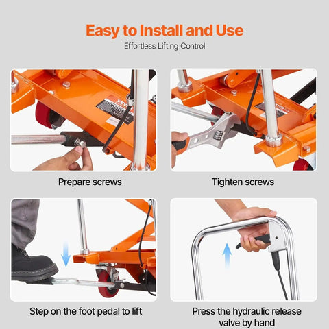 Detailed view of Manual Hydraulic Lift Table Cart 330lb Capacity 50in Lift With 4 Wheels assembly