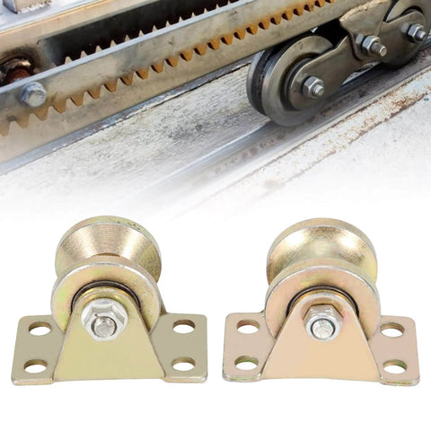 32mm Sliding Gate Roller U Type Groove Wheel with heavy duty steel track rail for industrial machines, carts, and doors, two-pack