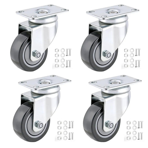 3 Inch Swivel Caster Wheels Set Of 4 With Grey PU Wheels 360 Degree Rotation Double Steel Bearings Heavy Duty Castors