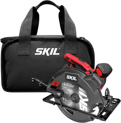 Powerful 15 Amp 7.25 Inch Circular Saw With Single Beam Laser Guide shown with carry bag