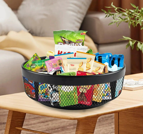 Snack Organizer Turntable For Countertop In Black Metal With Divider 4 Compartment Spinning Tray Go To Lazy Susan
