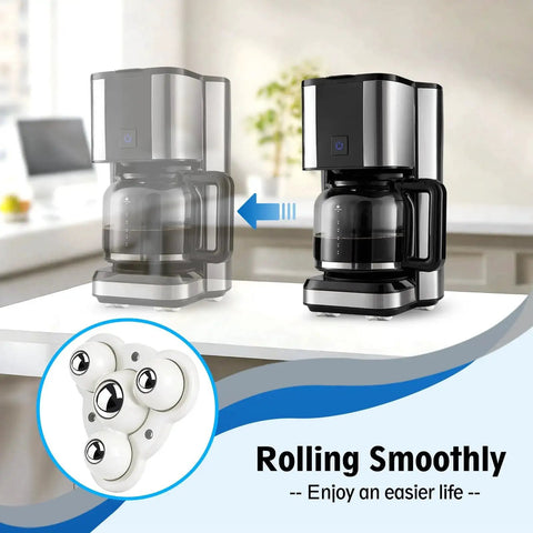 Mini Self Adhesive Caster Wheels Set Of 4 with steel ball swivel for easy moving coffee machines on kitchen counter.