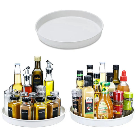 10 Inch Lazy Susan Organizer Set Amolliar 3 Pack, Rotating Kitchen Cabinet Turntable For Spices, Cans, Pantry, Fridge And Under Sink Storage, White, Space Saver, Easy Reach, Durable Metal Tray.