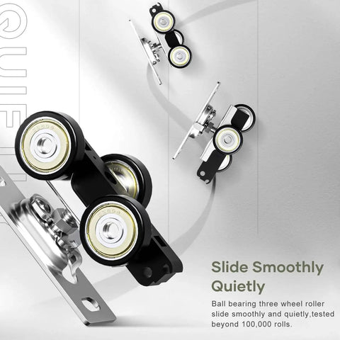 Bypass Double Sliding Pocket Door Hardware Kit 12Ft For 4 Door System Aluminum Track With Soft Glide Ball Bearing Rollers Quiet Operation