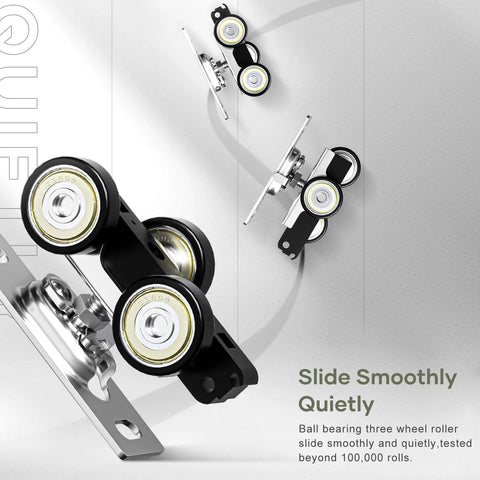 Bypass Double Sliding Pocket Door Hardware Kit for 4 Door System Aluminum Track Commercial Grade rollers close-up