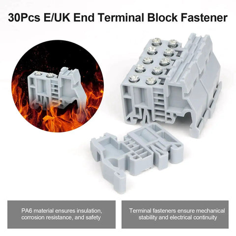 30 Piece DIN Rail Terminal Block End Stopper Brackets For 35mm Wide Guide Rails End Terminal Fixing Blocks in PA6.