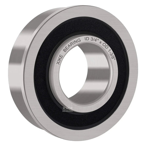 Side view of a flanged ball bearing showing the label 3/4" ID x 1-3/8" OD, part of Four Pack Flanged Ball Bearings 3/4 Inch ID X 1-3/8 Inch OD For Lawn Mowers Wheelbarrows Carts And Hand Trucks Wheel Hubs Replacement Chrome Steel Sealed For Grease Retention And Quiet Operation Compatible With Ariens MTD John Deere Snapper Toro Marathon.