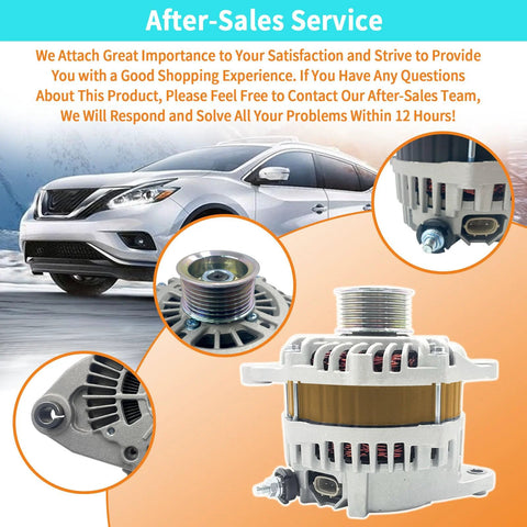 12V 150A Alternator Replacement For Infiniti JX35 QX60 Murano Pathfinder Drop In Ready Plug In Design Compatible With 2013 2014 2015 2016 2017 Models Replaces 231003JA1A 231003JA1ARE 11538N A003TJ3991 image showing alternator close-ups and car