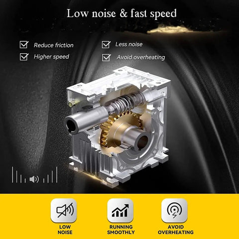 NMRV040 Worm Gearbox With 30 To 1 Reduction For NEMA 34 Stepper Or Servo Motors, showcasing internal gears and aluminum housing.