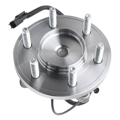 Front Wheel Bearing Hubs Assembly Set For 2WD 6 Lug Ford F-150 Expedition And Lincoln Navigator 2011 To 2014 Replacement Pair Front Left And Right Hub Bearings, top view with ABS sensor wire and 6-lug design.