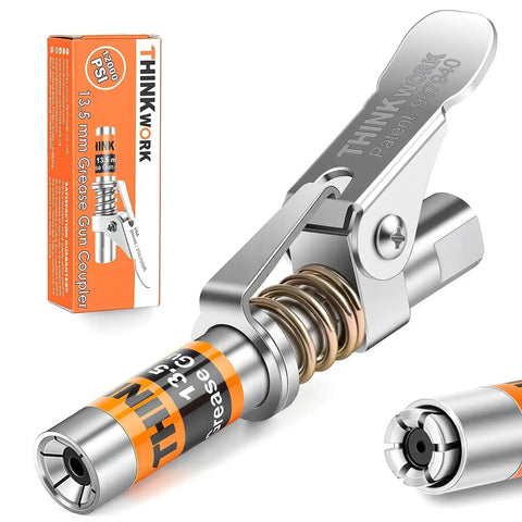 0.53 Inch Grease Gun Coupler With 6 Jaw Locking Mechanism No Fuss Quick Release 12000 PSI, one-hand use, universal 1/8 NPT