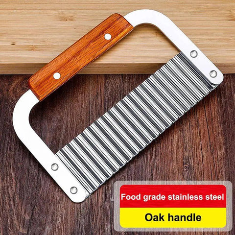 Two Piece Wavy Crinkle Cutter Set For Carrots Potatoes And Veggies With Stainless Steel Blades And Oak Handle Serrated Salad Chopping Knife