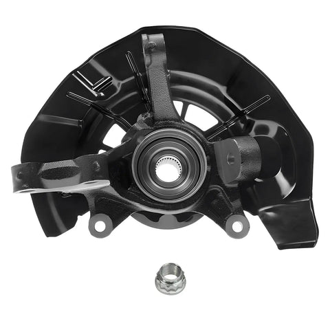 Front Two Piece Steering Knuckles and Wheel Hub Bearings Replacement Kit for Lexus RX330 RX350 RX400h and Toyota Highlander Hybrid 2004-2009 OEM-Grade Includes Two Knuckles, shown in black cast iron with pre-assembled bearings
