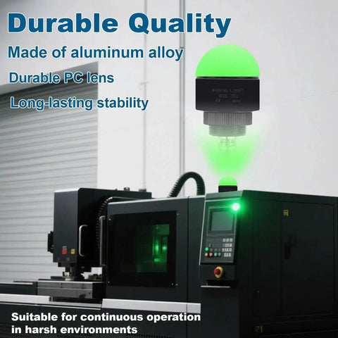 Green LED of Built Tough Industrial Three Color LED Signal Tower With Buzzer for Machinery Safety 12V DC on machine