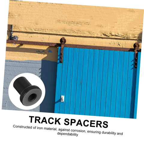 Blue sliding door with 4 Piece Sliding Barn Door Track Spacers Replacement Carbon Steel Connector Hardware Kit shown inset.