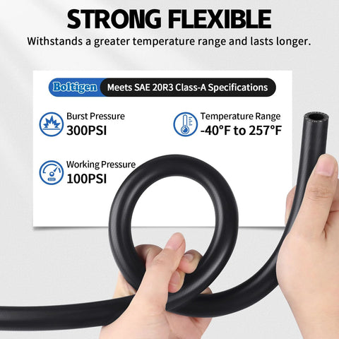 Boltigen 5/8-inch heater hose, 20 ft black rubber coolant line for water, antifreeze and fuel systems.