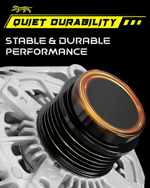 Close-up of Upgraded 170A 12V Alternator With 6-Groove Decoupler Pulley For Chevy Silverado 1500 2014-2018.