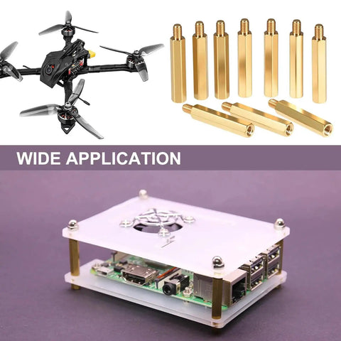 Brass Go-To M2.5x6Mm Plus 6Mm Male-Female Hex PCB Spacers Standoff Set used in FPV drones and circuit boards