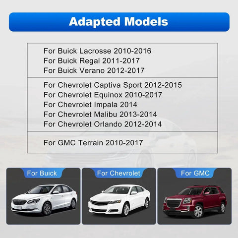 Compatibility chart for Buick Lacrosse 2010-2016 High Pressure Fuel Pump Drop In Direct Replacement with Buick, Chevrolet, GMC models
