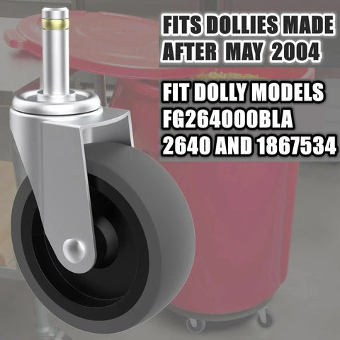 Replacement Casters For Brute Trash Bin Dollies Set Of 5 3 Inch Swivel Stem Wheels With 375 Lbs Capacity Per Set Compatible With FG264000BLA 2640 And 1867534 Models Quick And Secure Install With One And Three Eighths Inch Grip Ring Stem And Seven close-up view