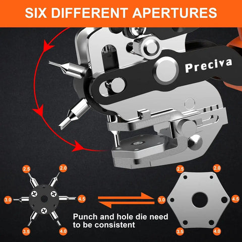 Pro Grade Hole Punch Plier Kit With Revolving Punch Heads And V-Shaped Cutting Edge, Six Hole Sizes for Leather Belts and More