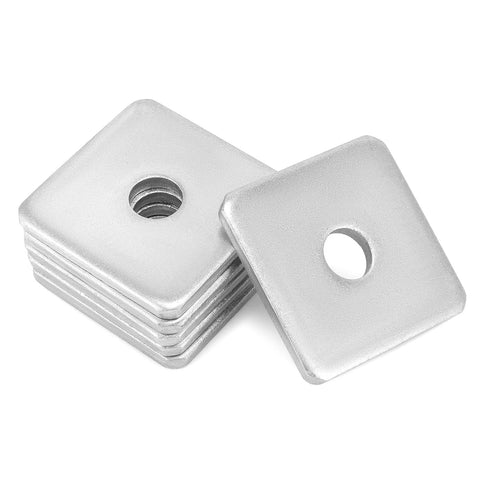 QWORK galvanized square washer plates, 1/2 in inner hole, 2x2 in outer, 3/16 in thick, 50-pack.