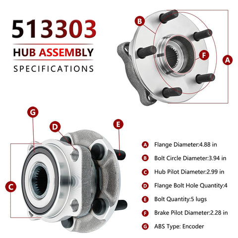 Specifications of Front Wheel Bearing And Hub Assembly 513303 for 2009 2014 Subaru Forester Impreza WRX XV Crosstrek