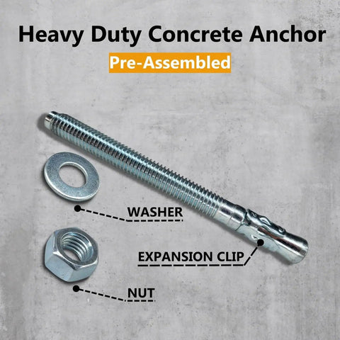 1/2 x 4-1/2 Inch Wedge Anchor Bolts, 50-Piece Zinc-Plated Concrete Anchors showing washer, expansion clip, and nut components.