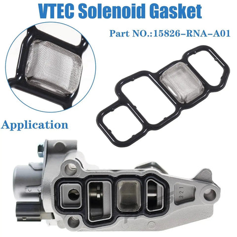 Plug And Play VVT Solenoid Gasket Replacement 15826RNA A01 for Honda Civic 2006-2015, showing gasket and application close-up.