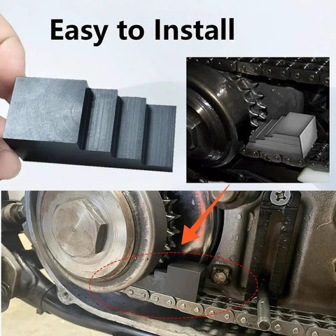 Two-pack gray Harley primary drive locking tool blocks for Twin Cam motorcycles; shown loose and installed near the drive sprocket
