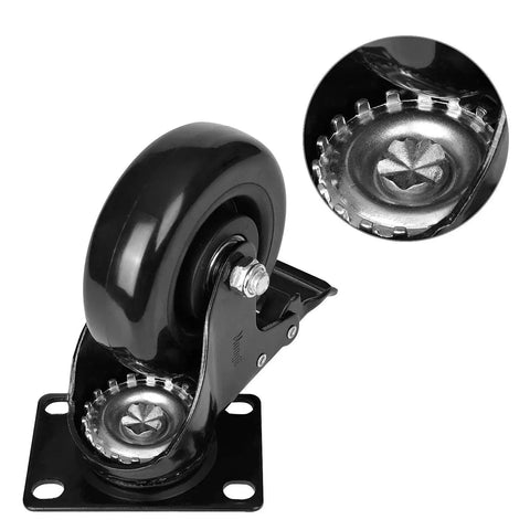 Beefy 3 Inch PVC Heavy Duty Swivel Caster Wheels Set Of 4 With Dual Locking Brakes Rubber Non Marking Polyurethane Wheels shown