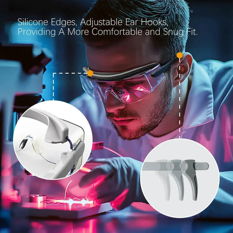 CO2 Laser Eye Protection Glasses For Real Safe Laser Cutting And Engraving OD5 Plus Absorption Filtering Tech shown worn in lab