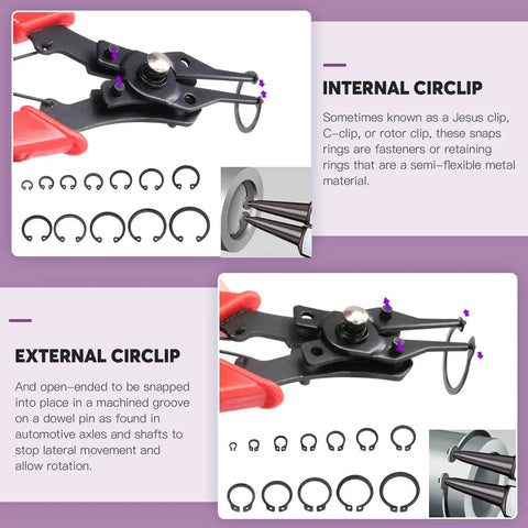 All In One 4 In 1 Snap Ring Pliers Kit With 262 Pcs External And Internal Retaining Rings 6 Sizes From 4mm To 30mm Alloy Steel Construction Pro Grade Pin Clip Set