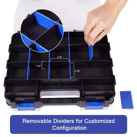Double Side 34 Compartment Small Parts Organizer Box With Removable Dividers For Screws Nuts Bolts Nails Hardware Tools And Craft Supplies Heavy Duty Storage Case Ideal For Home Garage Workshop Two Pack with hand adjusting dividers