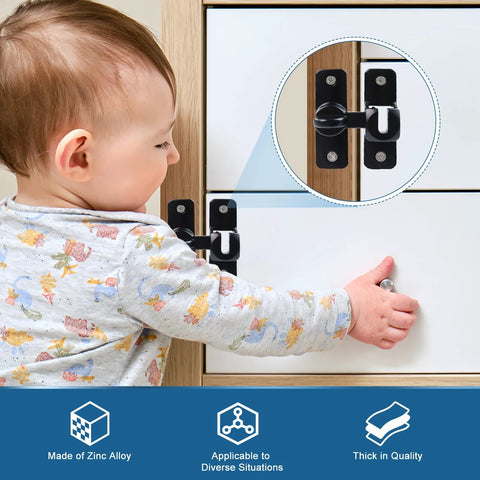 Heavy Duty 90 And 180 Degree Flip Barn Door Lock For Cabinets, Sliding Doors, Bathrooms, And More, Thick Solid Zinc Alloy Latch installed on cabinet