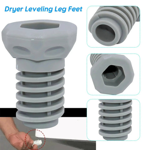 Close-up of 4 Pack Dryer Leveling Leg Feet Replacement For Front Load Dryers DV2 DV3 DV4 DV5 DVE with threaded design for stability