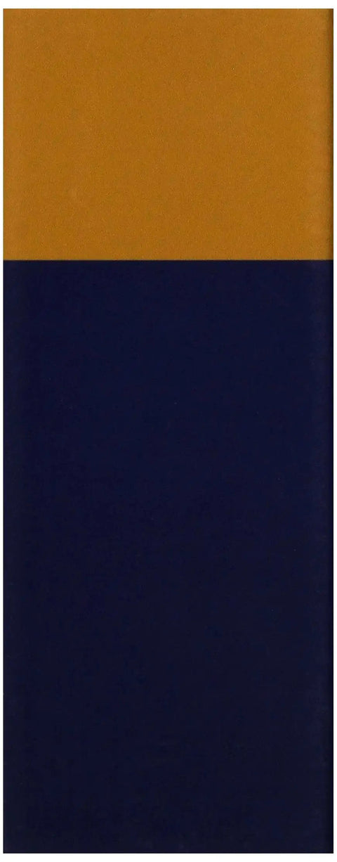 Vertical abstract artwork with solid brown and blue halves