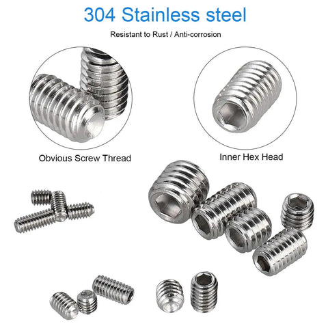 Massive 340 Piece Metric Hex Socket Head Cup Point Set Screw Kit M2.5 Through M8 with Allen Head Grub Screws in 304 Stainless Steel