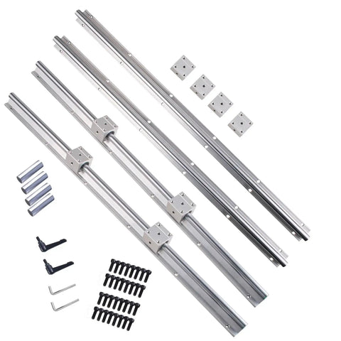 Beefed-Up SBR20 Linear Rail Kit 3000mm Set With Four 1500mm Rails, Eight SBR20UU Bearing Blocks, Dowel Pins And Adjustment Handles shown