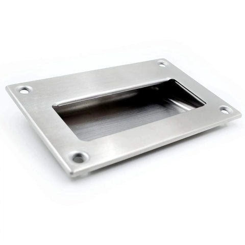 Concealed Recessed Flush Pulls 5 Inch By Three And One Quarter Inch Brushed Nickel Rectangular Hidden Handles for cabinets or drawers