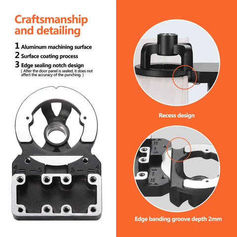 35mm Concealed Door Hinge Jig for Cabinets Pro Grade Aluminum Alloy Guide close-up with recess and edge banding design