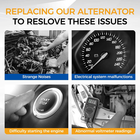 Mechanic fixing alternator to resolve strange noises, electrical malfunctions, starting issues, and abnormal readings.